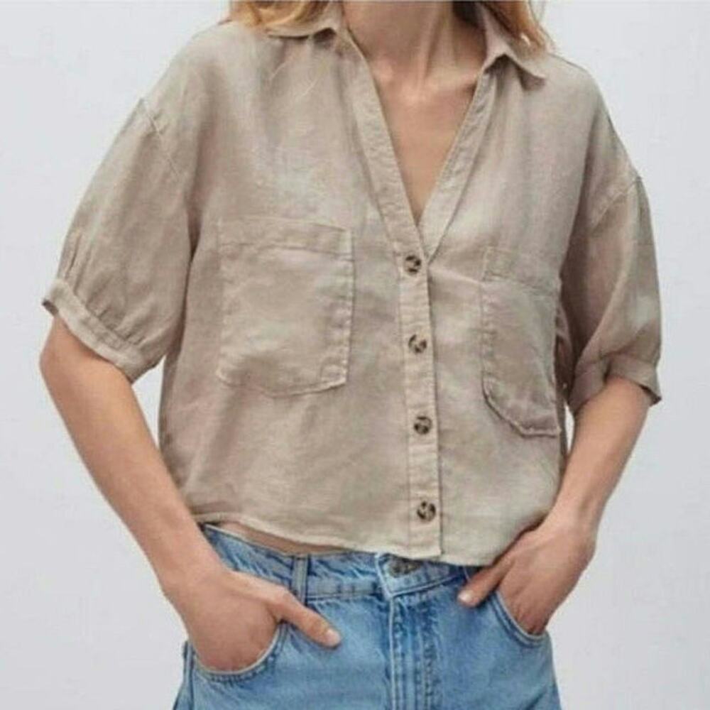 Zara Beige Button Down Shirt